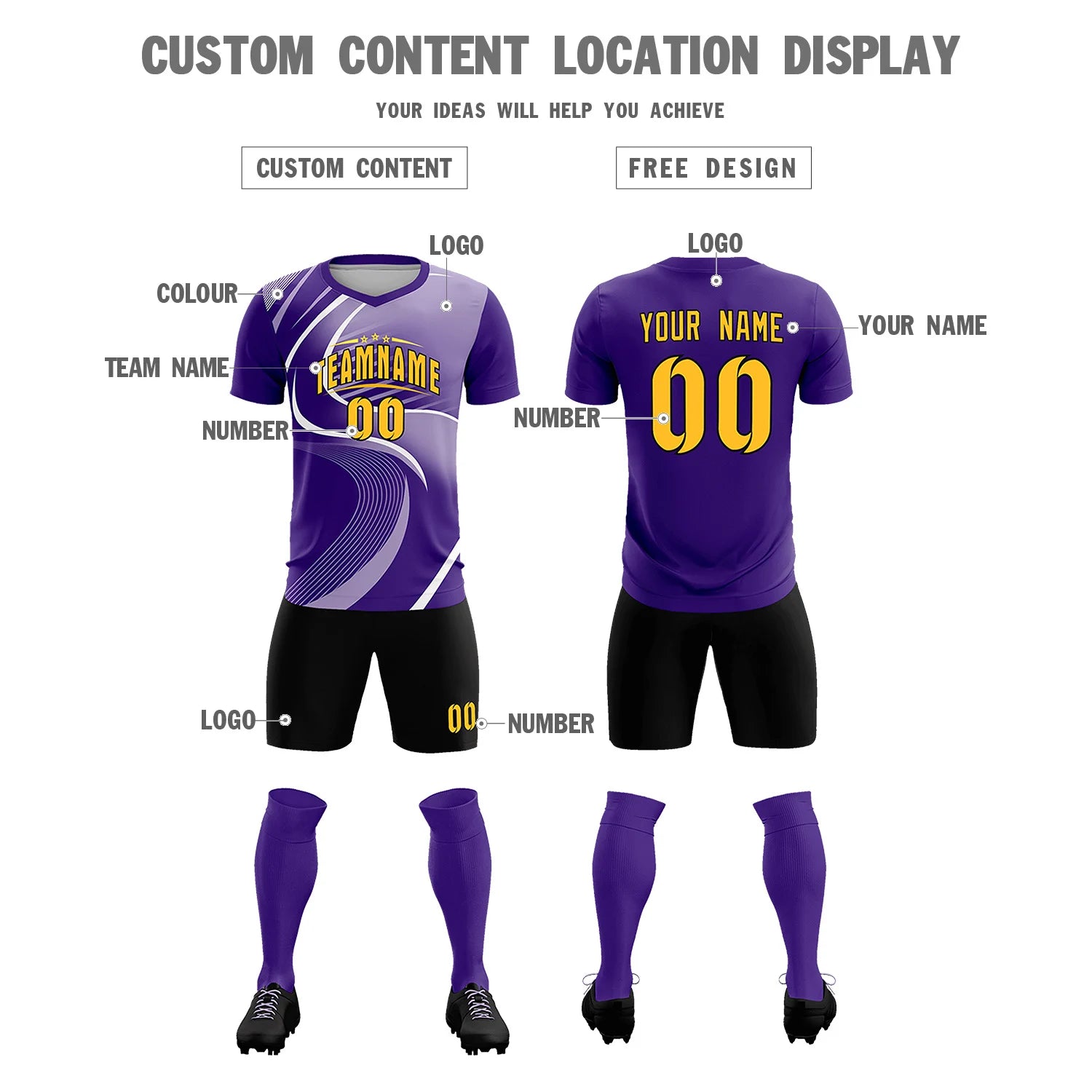 Custom Purple White-Light Purple Casual Printing Sportswear Soccer Sets Jersey