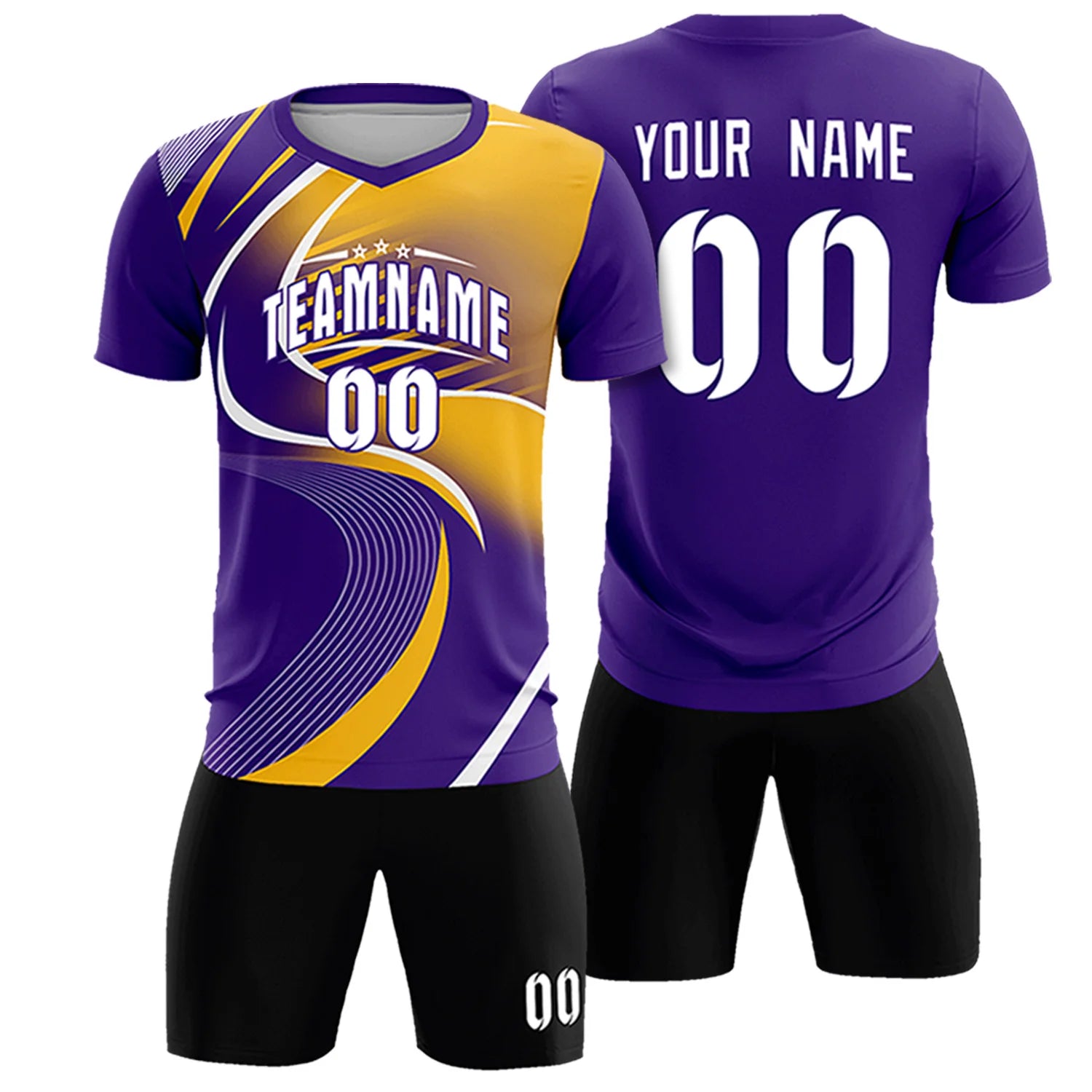 Custom Purple White-Gold01 Casual Printing Sportswear Soccer Sets Jersey