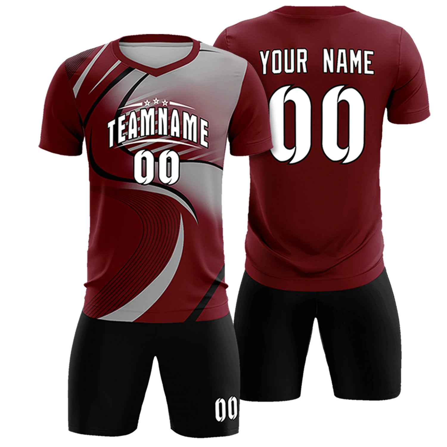 Custom Crimson Black-Gray Casual Printing Sportswear Soccer Sets Jersey