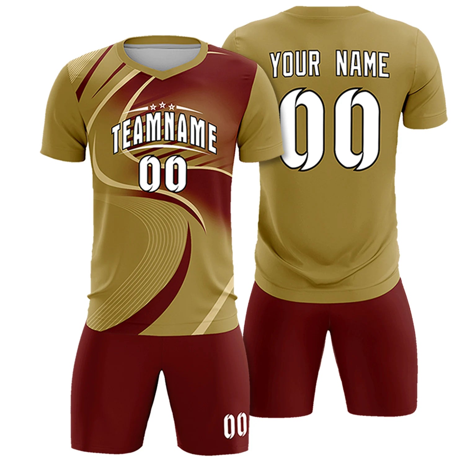 Custom Old Gold Khaki-Crimson Casual Printing Sportswear Soccer Sets Jersey