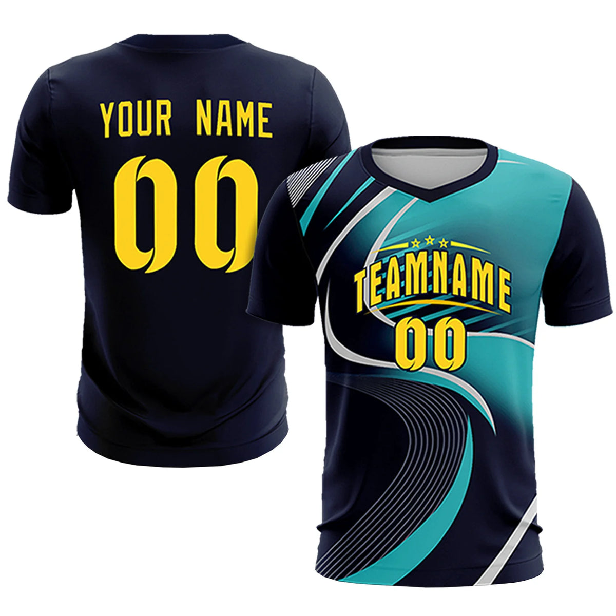 Custom Navy Gray-Aqua Casual Printing Sportswear Soccer Sets Jersey