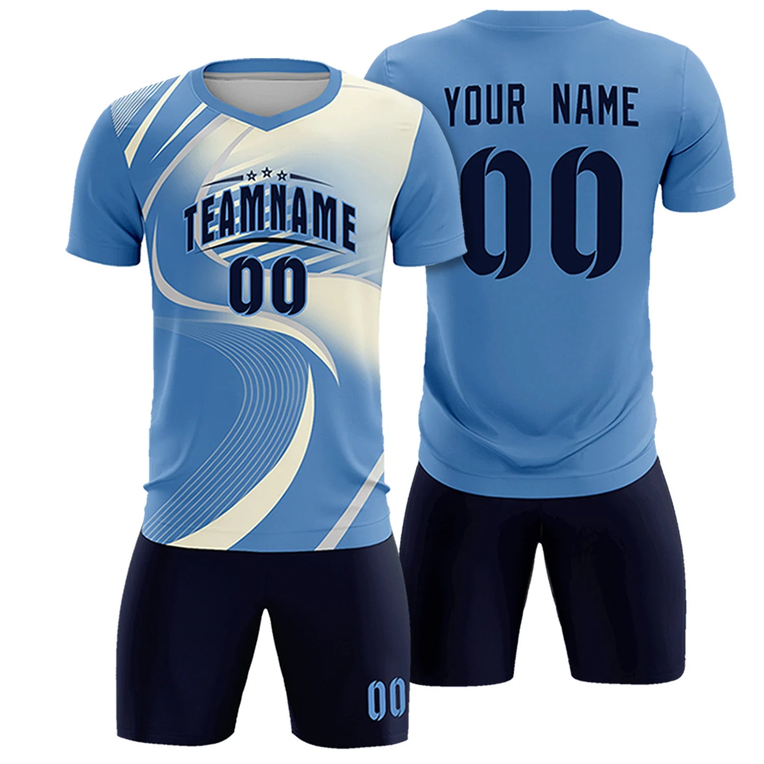 Custom Light Blue Gray-Khaki Casual Printing Sportswear Soccer Sets Jersey