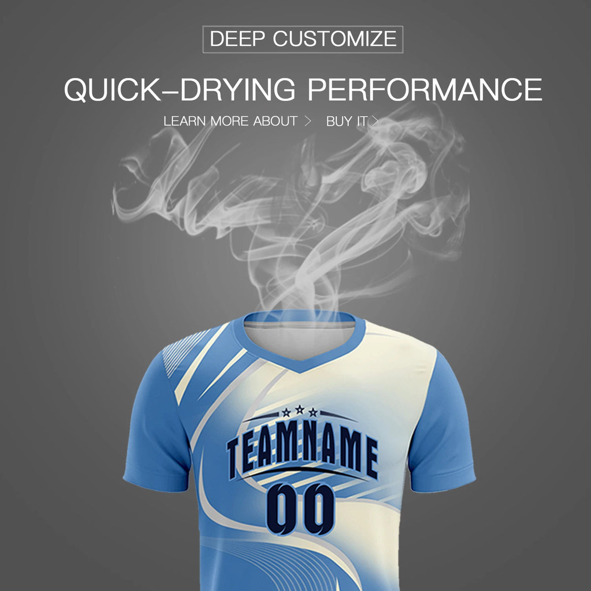 Custom Light Blue Gray-Khaki Casual Printing Sportswear Soccer Sets Jersey