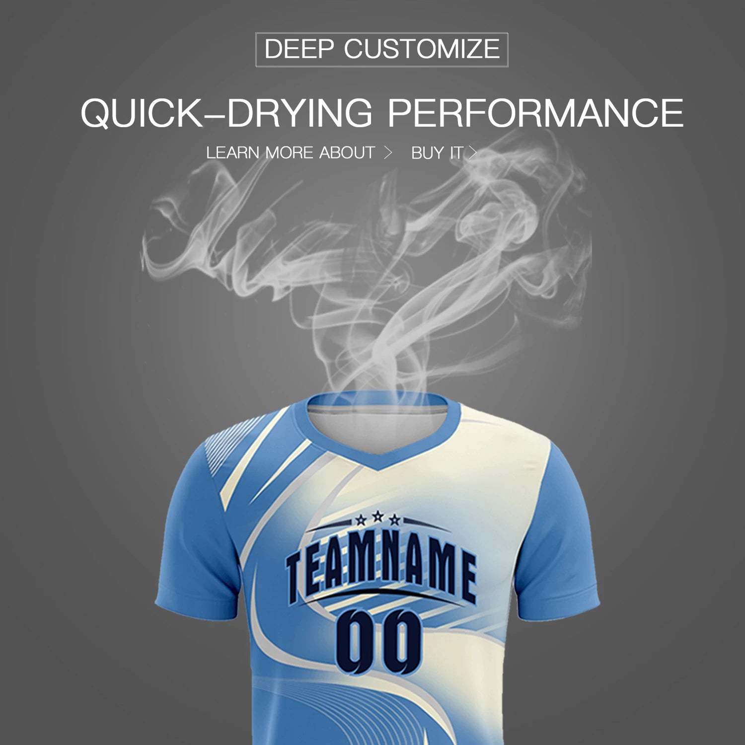 Custom Light Blue Gray-Khaki Casual Printing Sportswear Soccer Sets Jersey