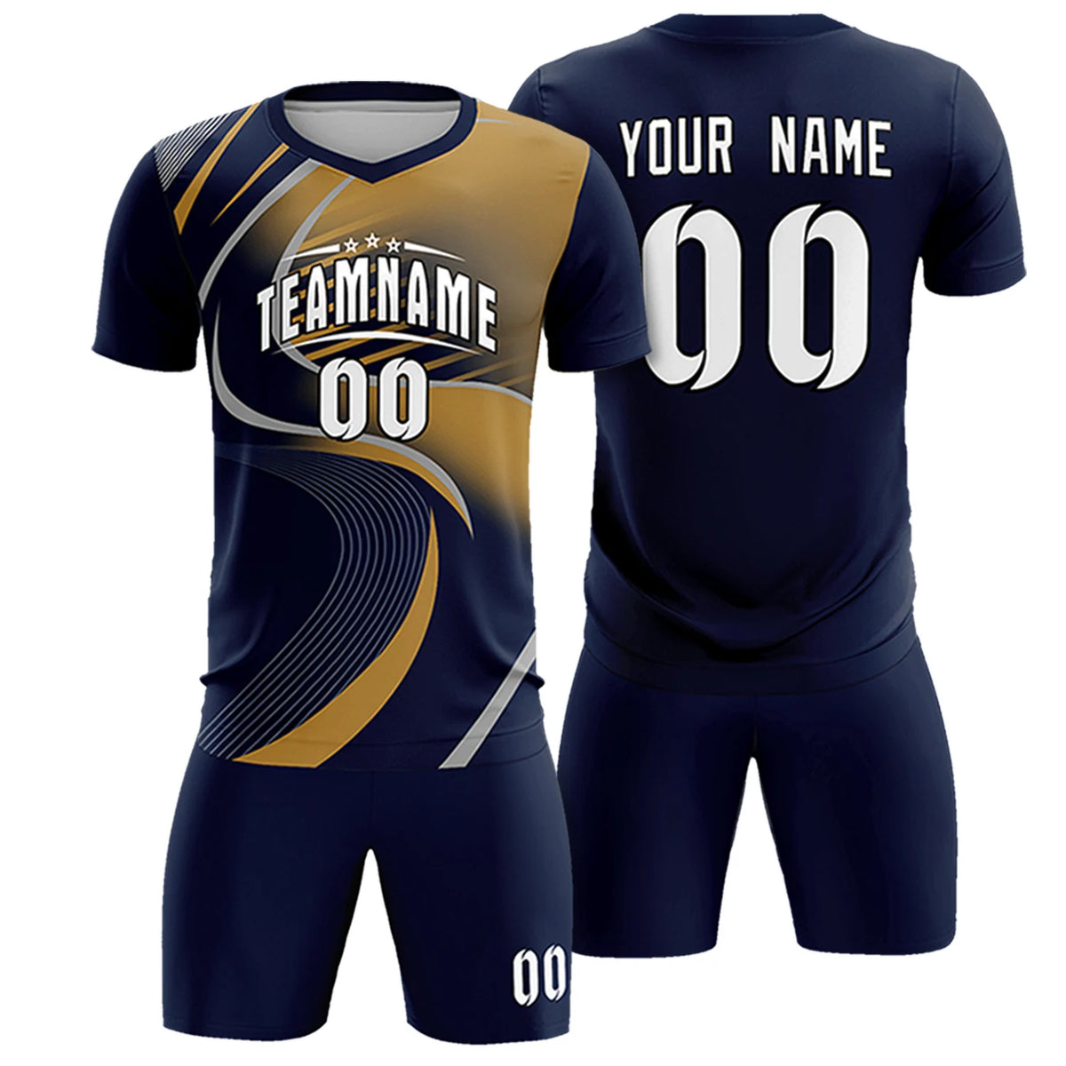 Custom Navy Gray-Old Gold Casual Printing Sportswear Soccer Sets Jersey