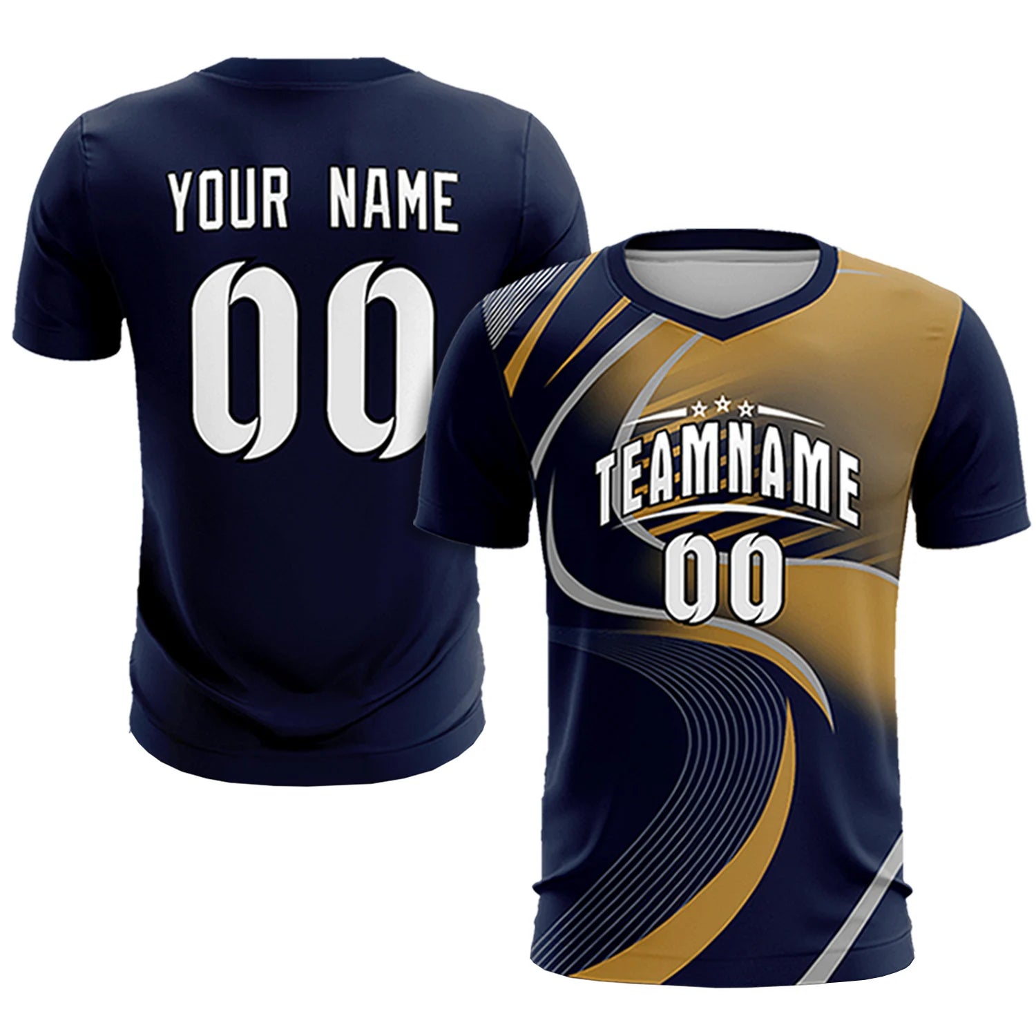 Custom Navy Gray-Old Gold Casual Printing Sportswear Soccer Sets Jersey