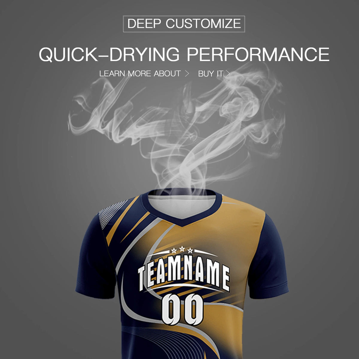 Custom Navy Gray-Old Gold Casual Printing Sportswear Soccer Sets Jersey