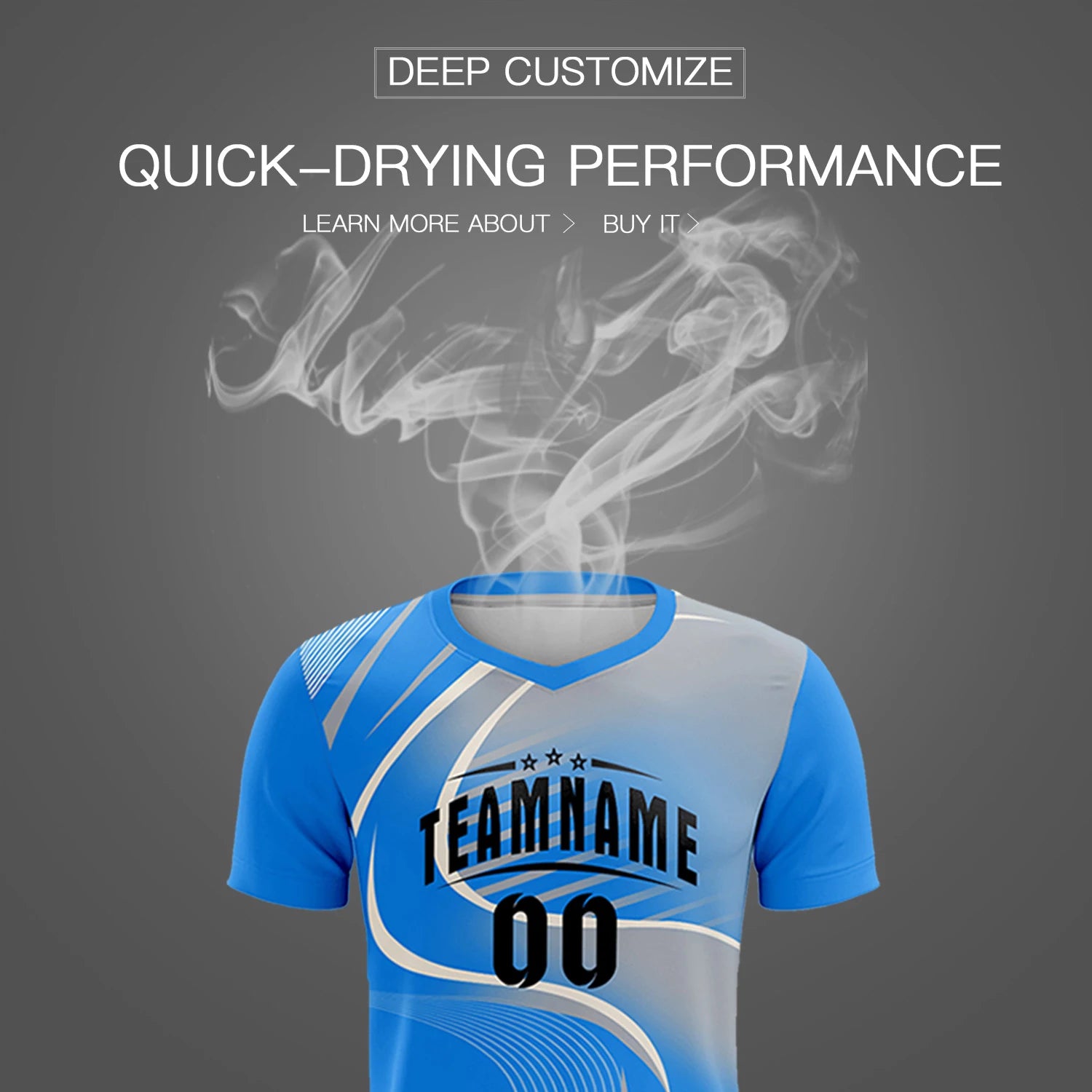 Custom Powder Blue White-Gray Casual Printing Sportswear Soccer Sets Jersey