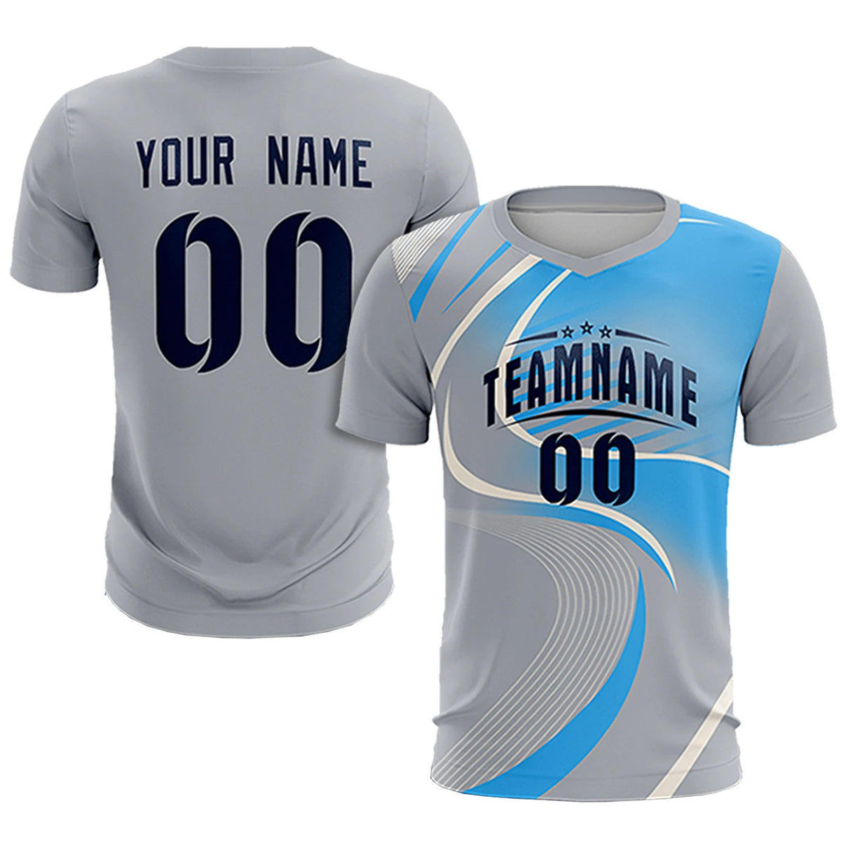 Custom Gray White-Powder Blue Casual Printing Sportswear Soccer Sets Jersey