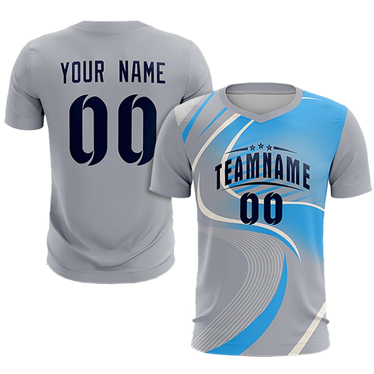 Custom Gray White-Powder Blue Casual Printing Sportswear Soccer Sets Jersey