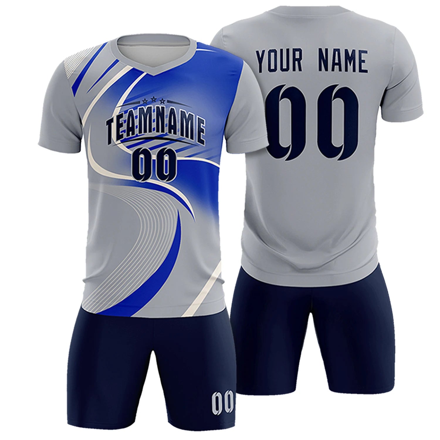Custom Gray White-Royal Blue Casual Printing Sportswear Soccer Sets Jersey