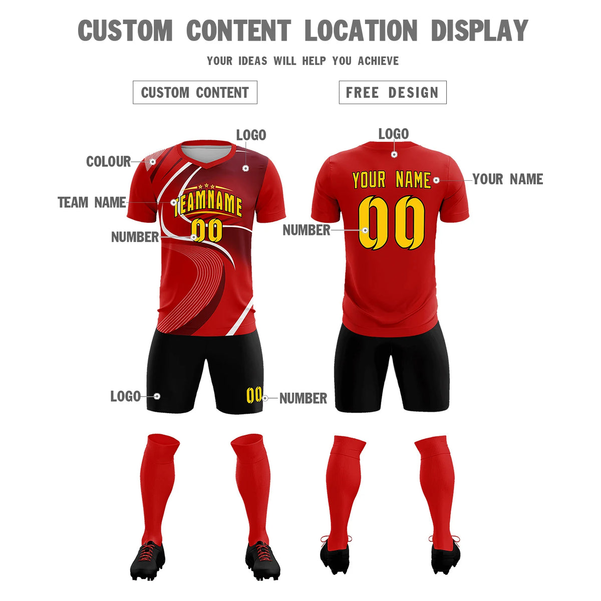 Custom Red White-Crimson Casual Printing Sportswear Soccer Sets Jersey