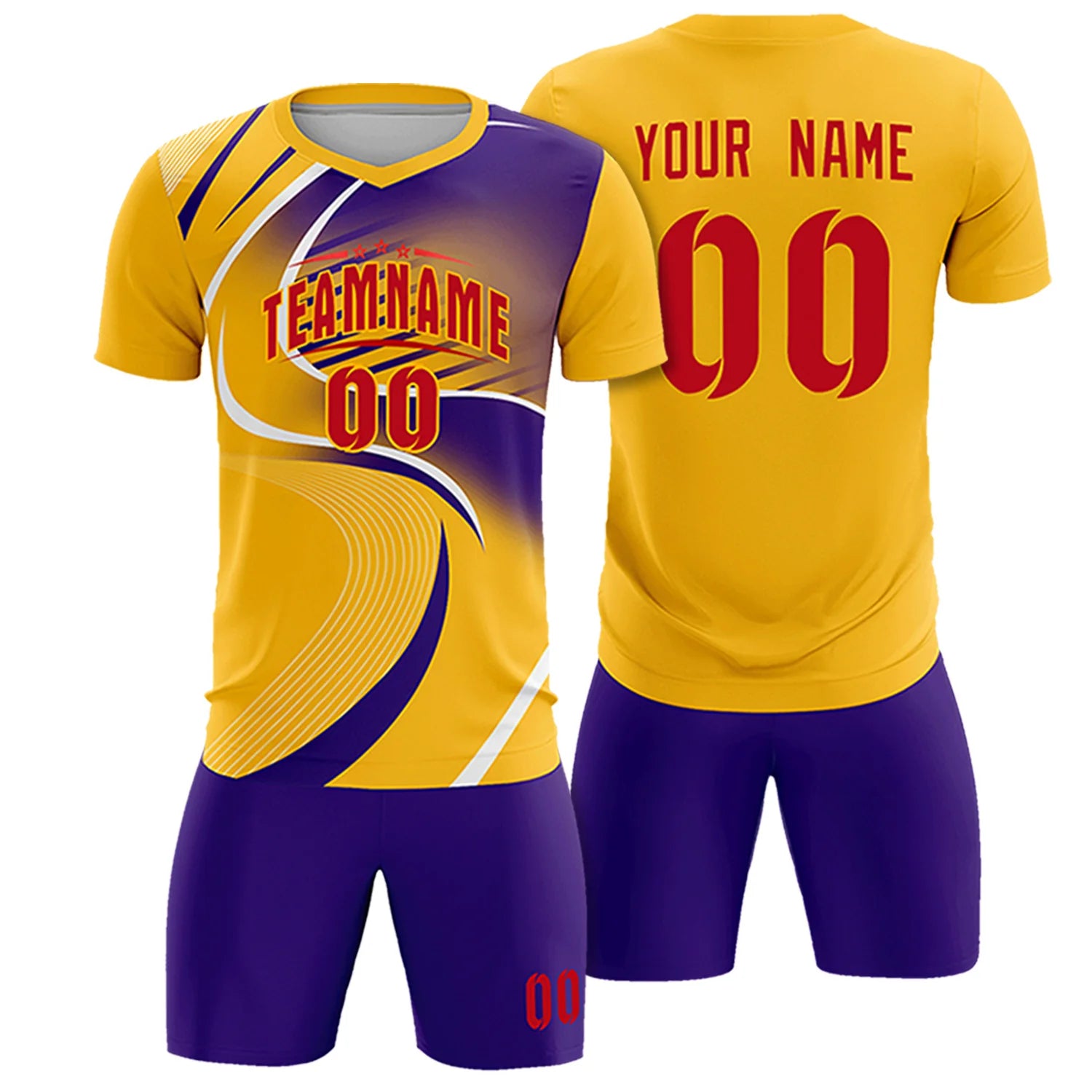 Custom Yellow White-Purple Casual Printing Sportswear Soccer Sets Jersey