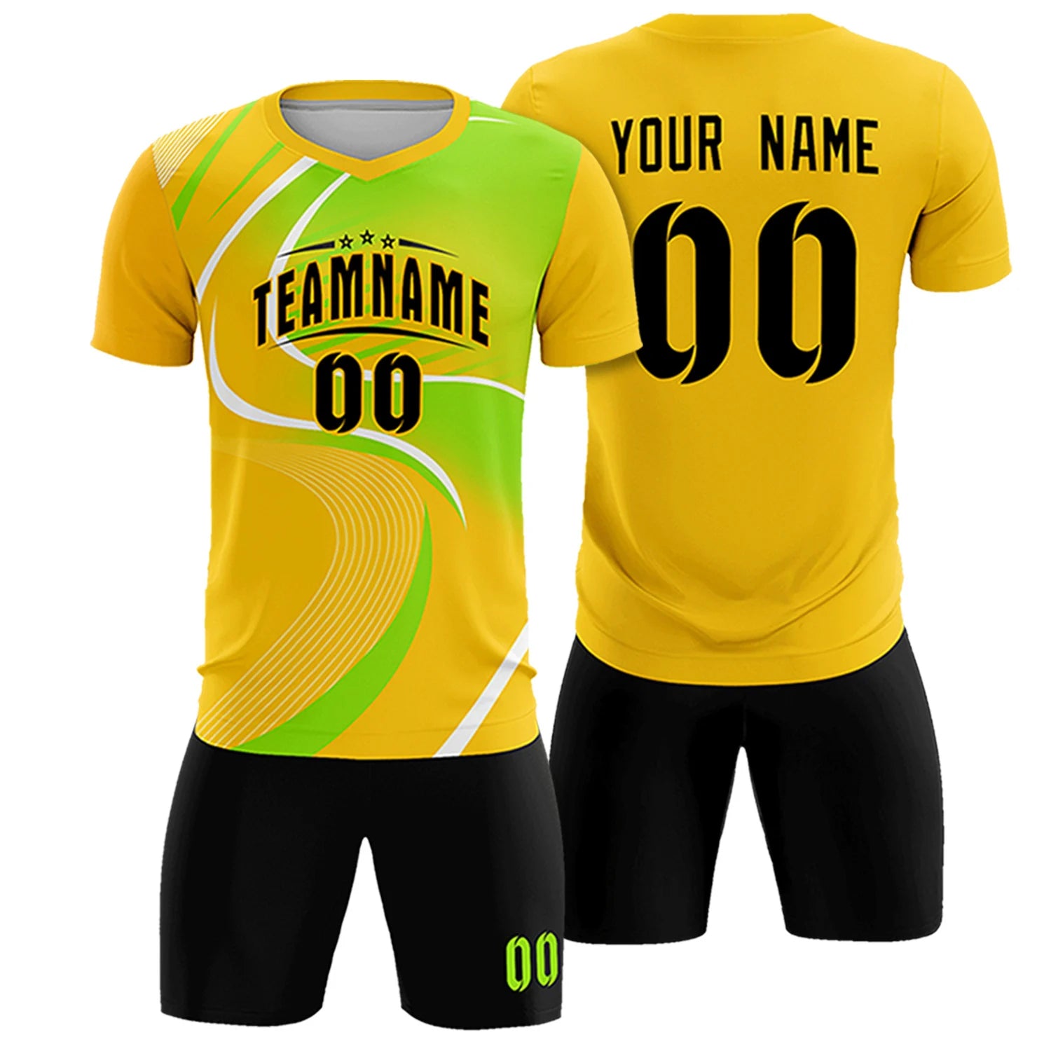 Custom Gold01 White-Neon Green Casual Printing Sportswear Soccer Sets Jersey