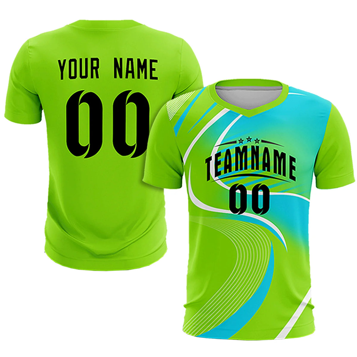 Custom Neon Green White-Sky Blue Casual Printing Sportswear Soccer Sets Jersey