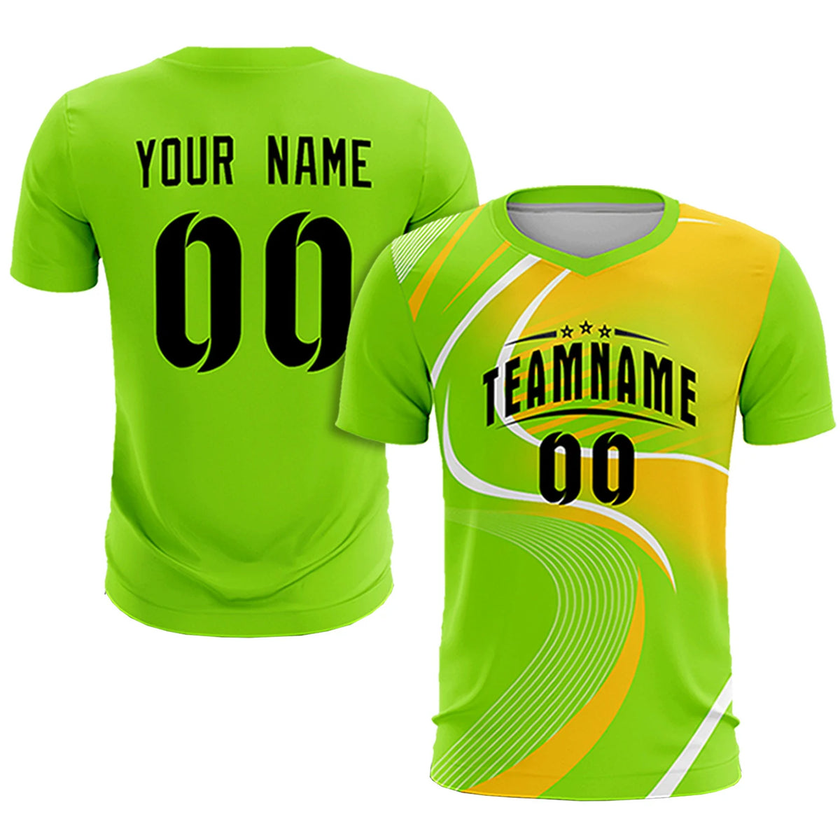 Custom Neon Green White-Gold01 Casual Printing Sportswear Soccer Sets Jersey