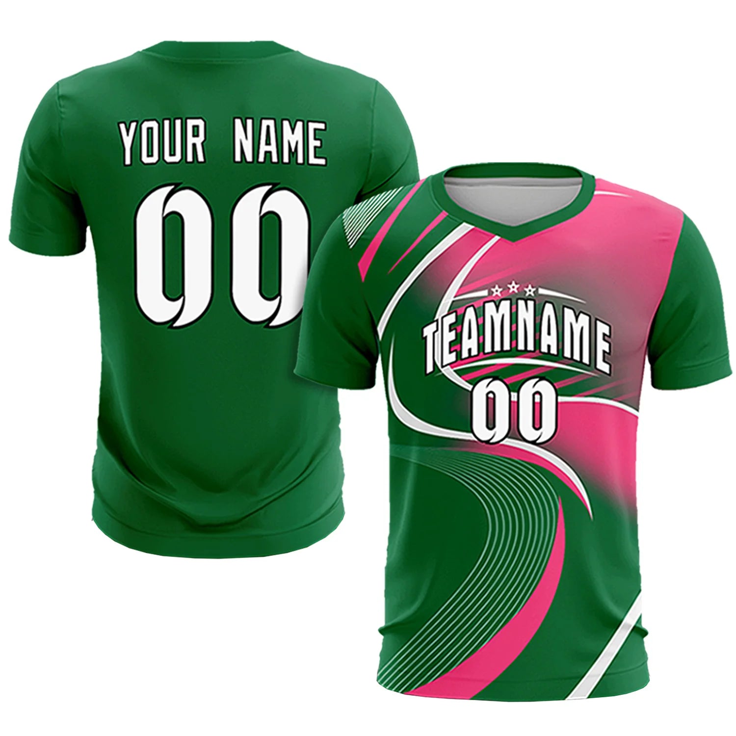 Custom Kelly Green White-Pink Casual Printing Sportswear Soccer Sets Jersey