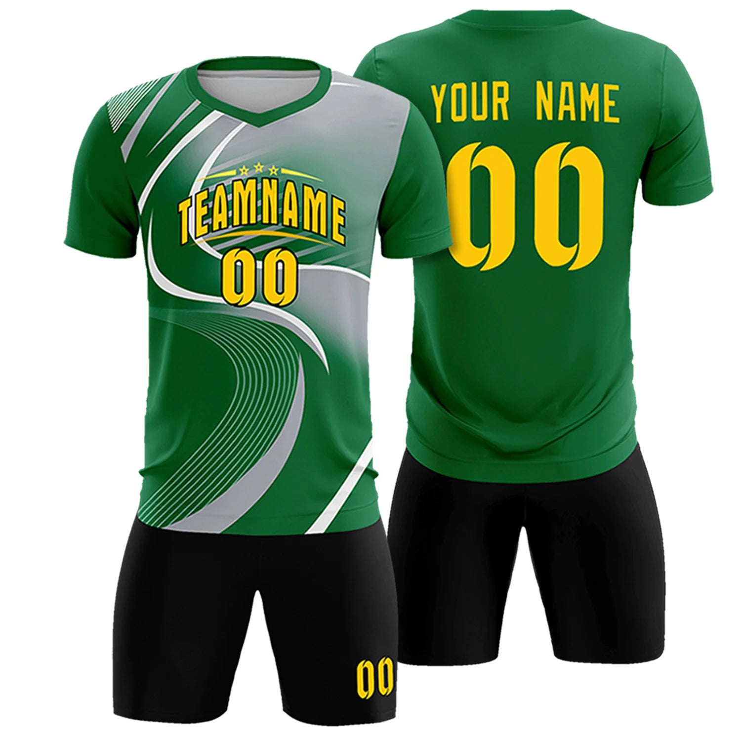 Custom Kelly Green White-Gray Casual Printing Sportswear Soccer Sets Jersey