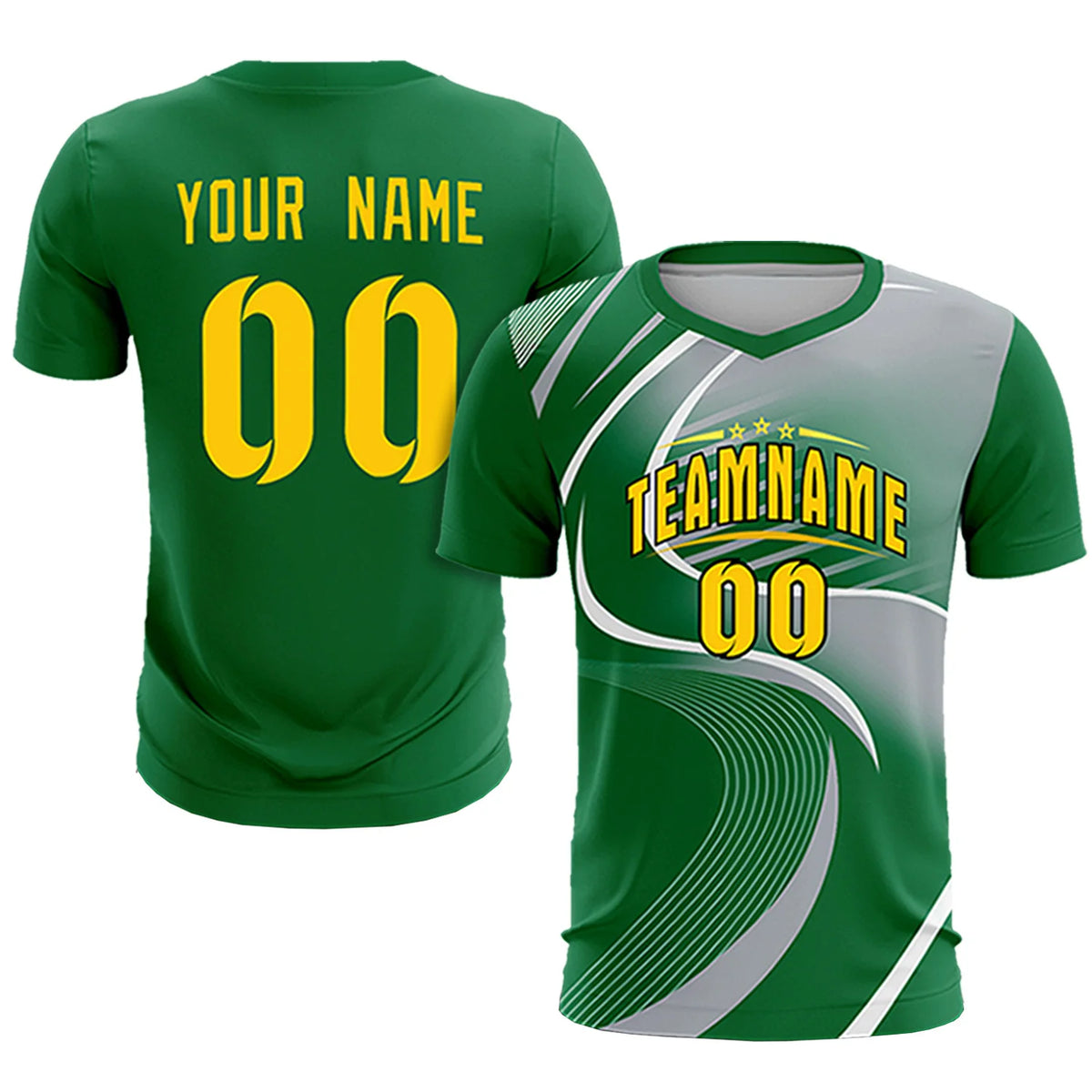 Custom Kelly Green White-Gray Casual Printing Sportswear Soccer Sets Jersey