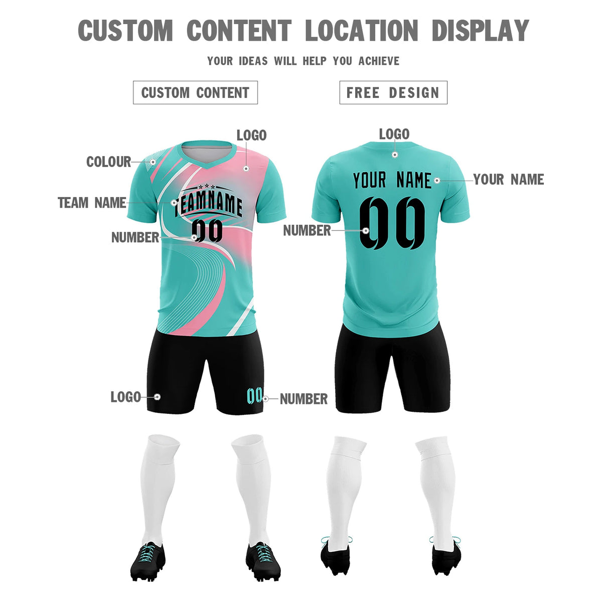 Custom Bright Green White-Pink Casual Printing Sportswear Soccer Sets Jersey