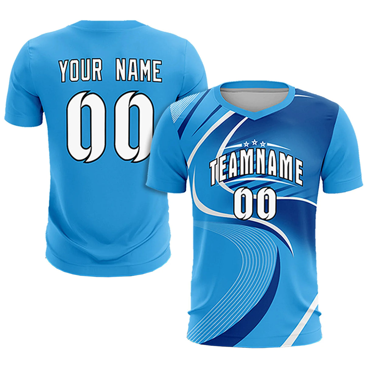 Custom Powder Blue White-Navy Casual Printing Sportswear Soccer Sets Jersey