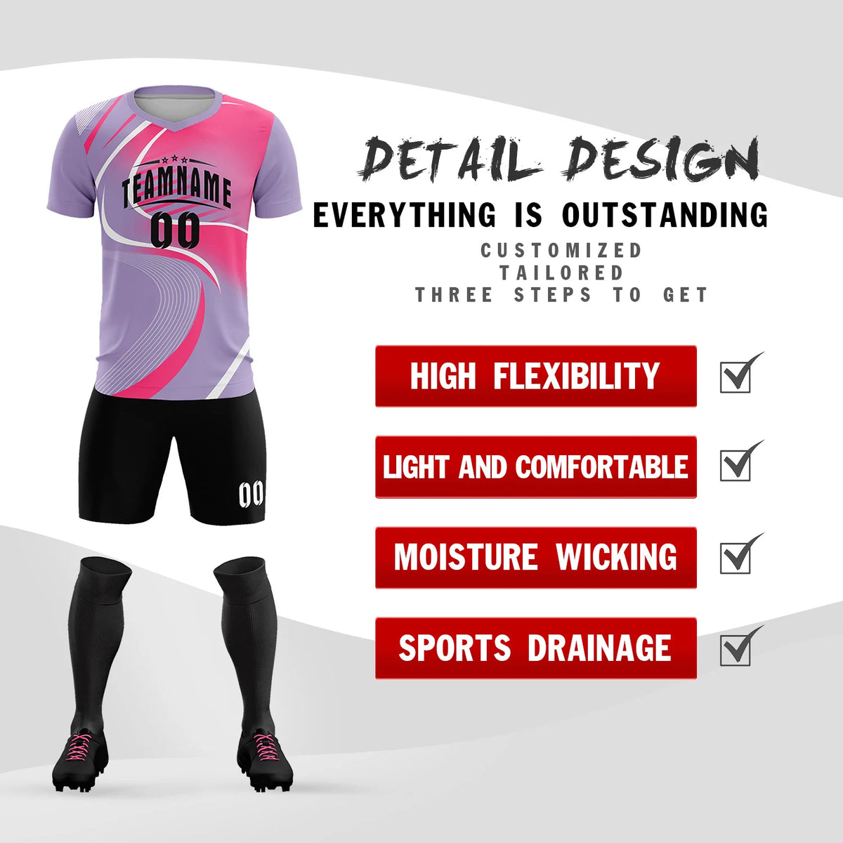 Custom Light Purple White-Pink Casual Printing Sportswear Soccer Sets Jersey