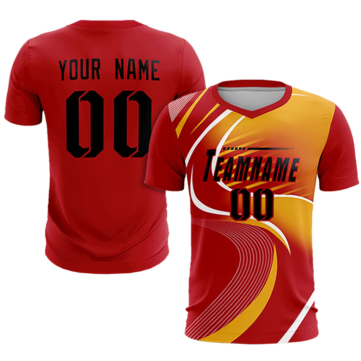 Custom Red White-Yellow Casual Printing Sportswear Soccer Sets Jersey