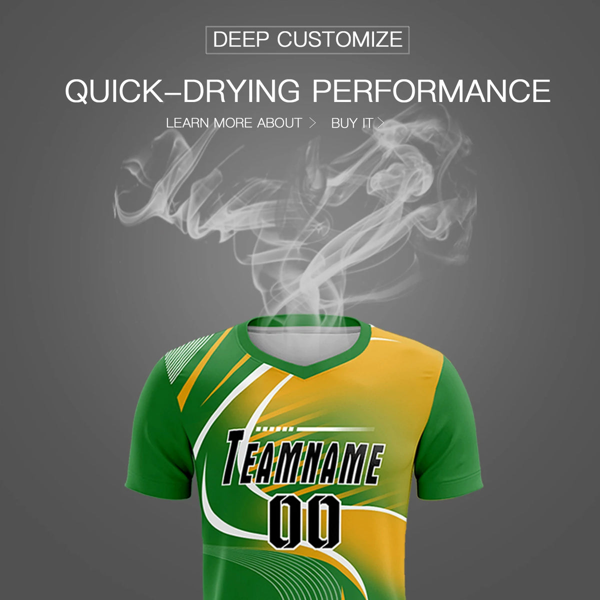 Custom Kelly Green White-Yellow Casual Printing Sportswear Soccer Sets Jersey