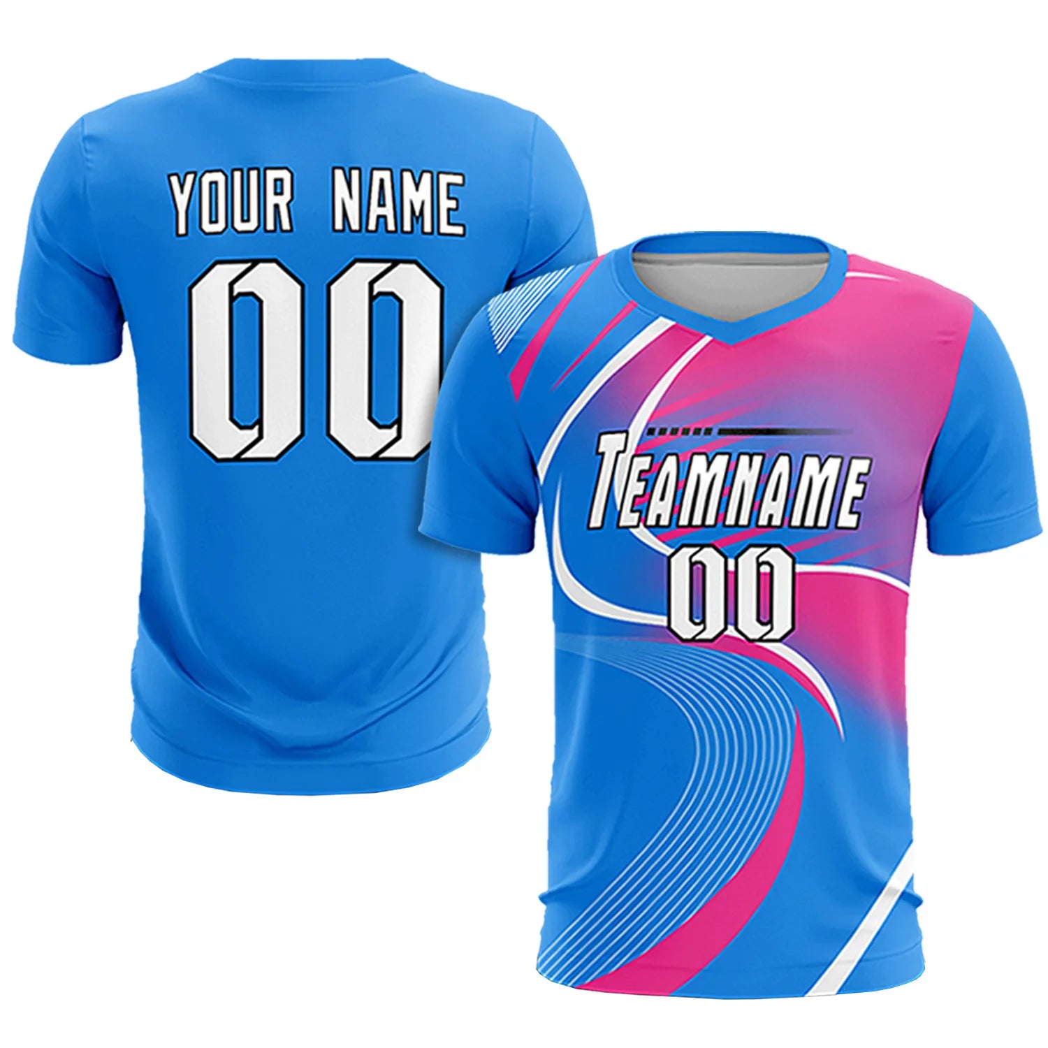Custom Powder Blue White-Pink Casual Printing Sportswear Soccer Sets Jersey
