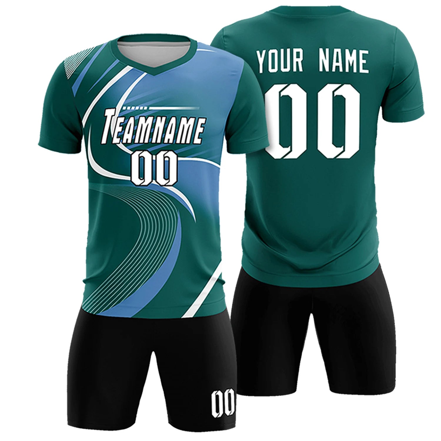 Custom Midnight Green White-Light Blue Casual Printing Sportswear Soccer Sets Jersey