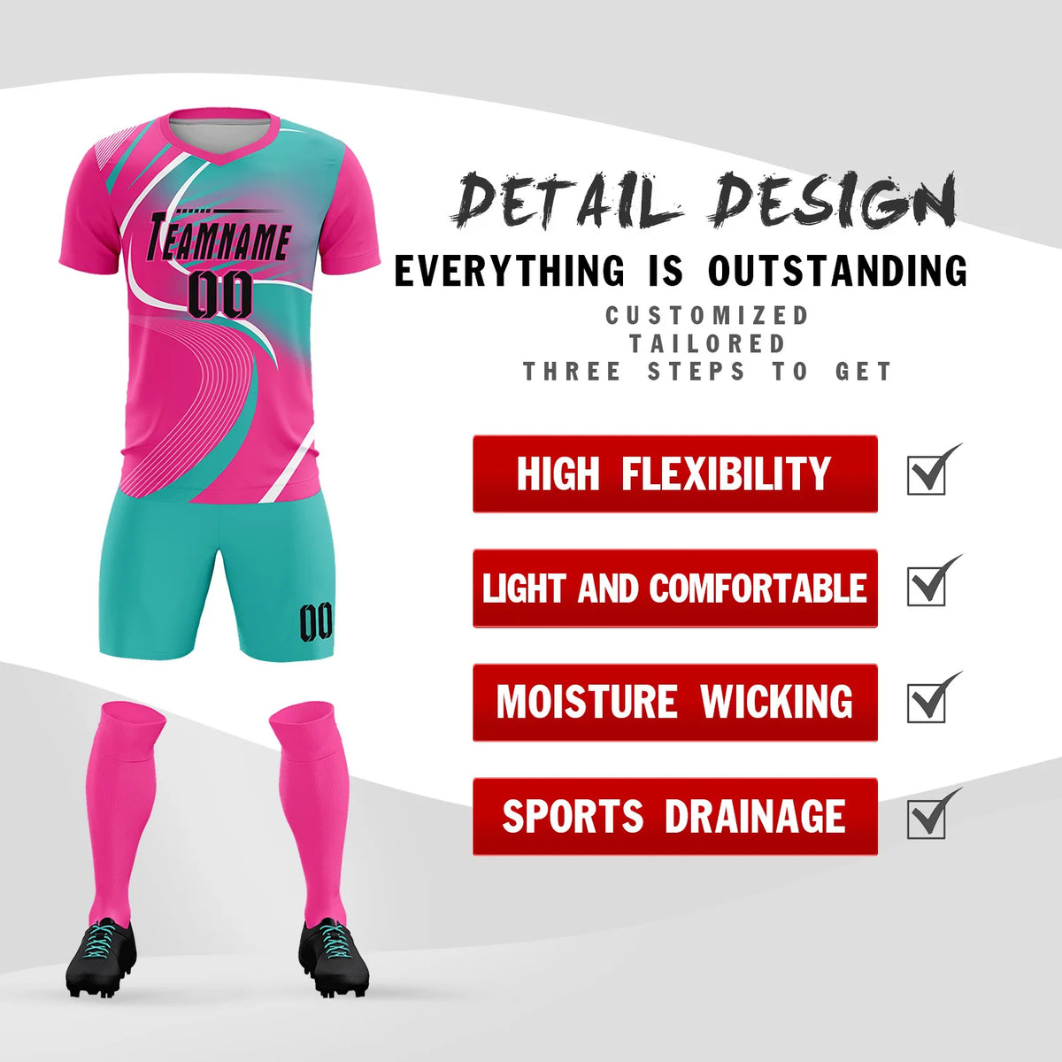 Custom Pink White-Bright Green Casual Printing Sportswear Soccer Sets Jersey
