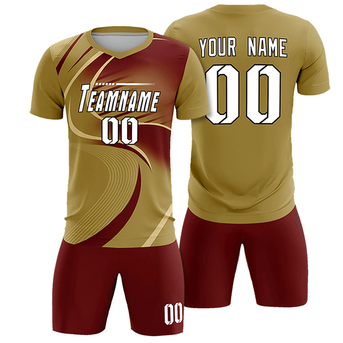 Custom Old Gold Khaki-Crimson Casual Printing Sportswear Soccer Sets Jersey