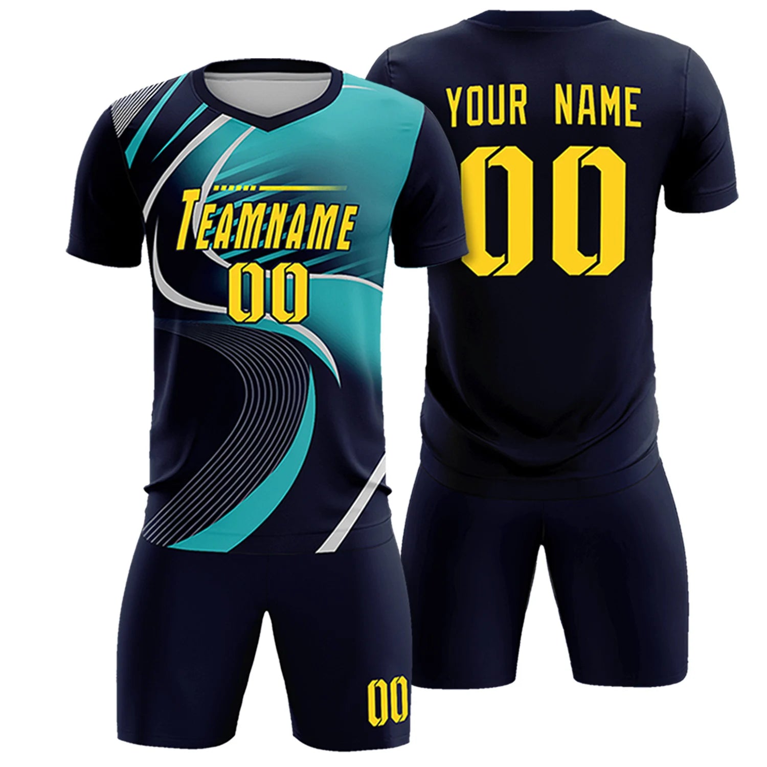 Custom Navy Gray-Aqua Casual Printing Sportswear Soccer Sets Jersey