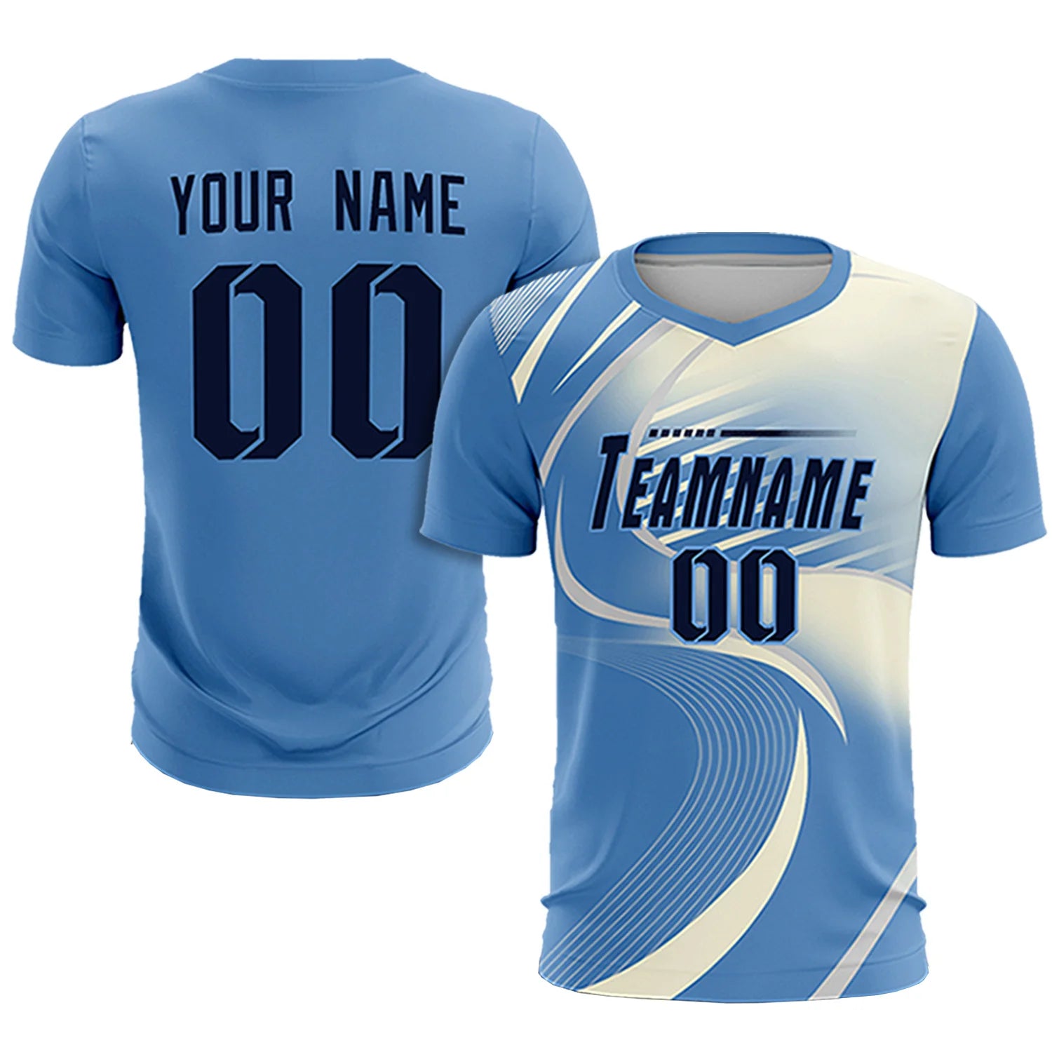 Custom Light Blue Gray-Khaki Casual Printing Sportswear Soccer Sets Jersey