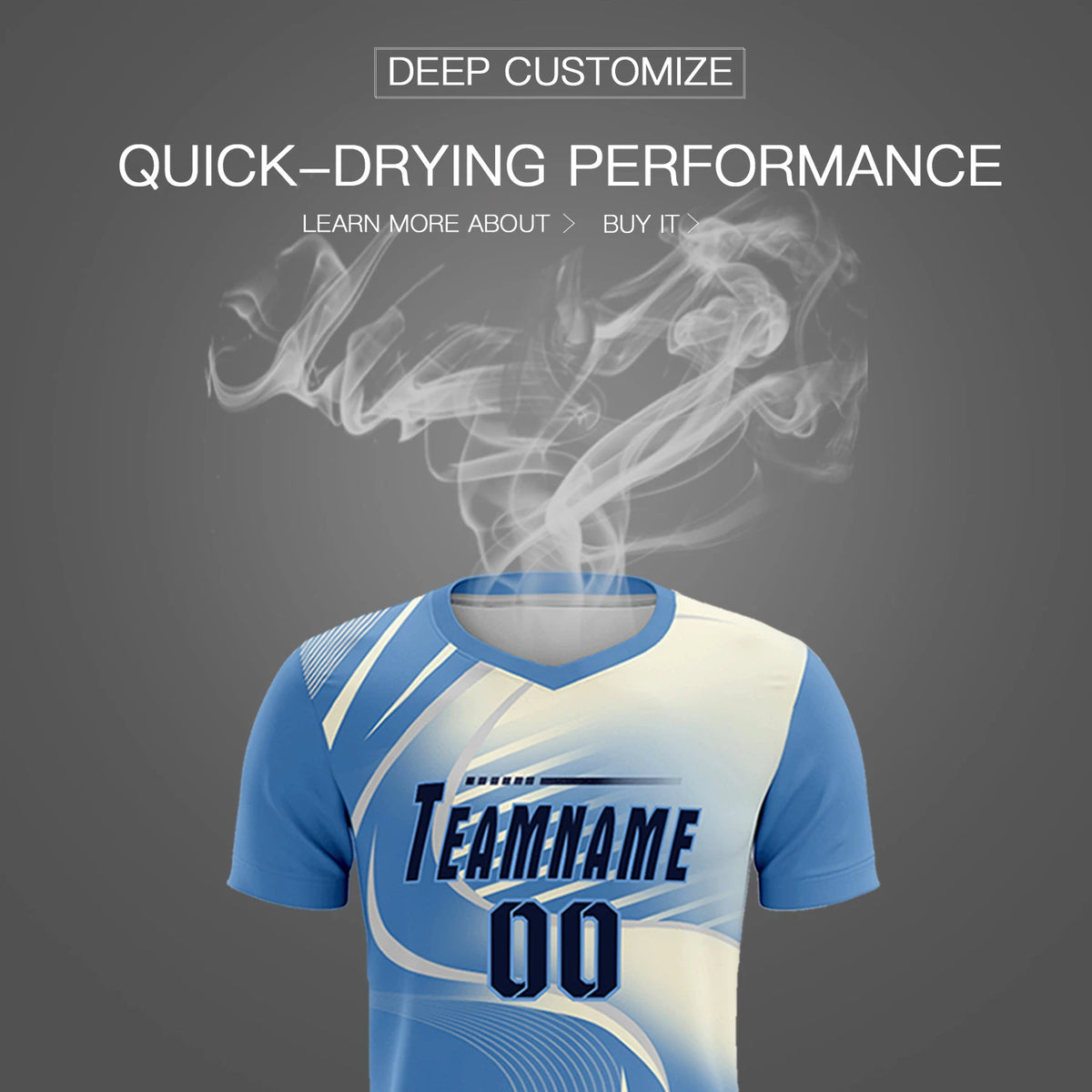 Custom Light Blue Gray-Khaki Casual Printing Sportswear Soccer Sets Jersey