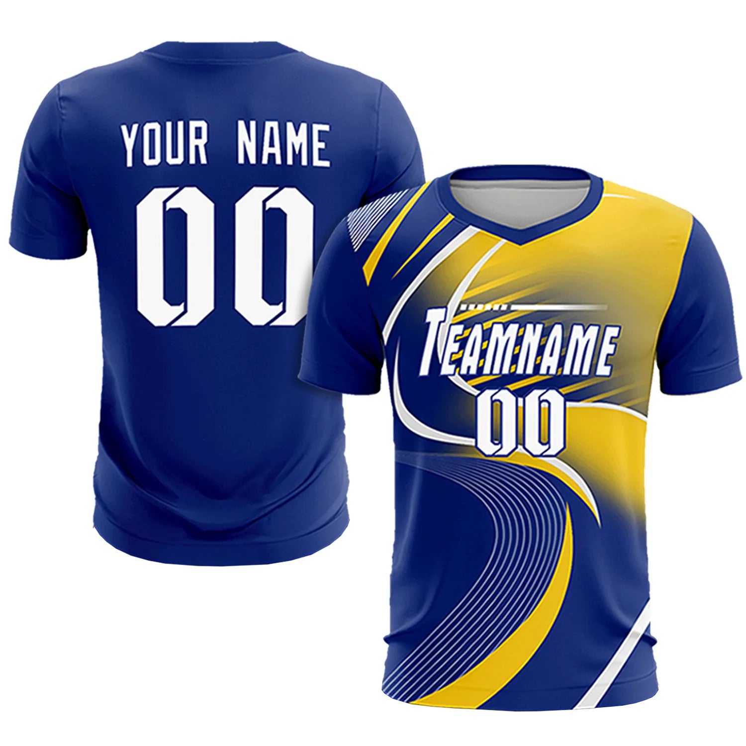 Custom Royal Blue White-Gold01 Casual Printing Sportswear Soccer Sets Jersey