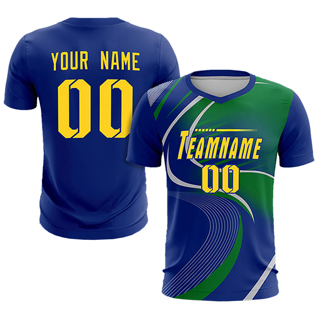 Custom Royal Blue Gray-Kelly Green Casual Printing Sportswear Soccer Sets Jersey