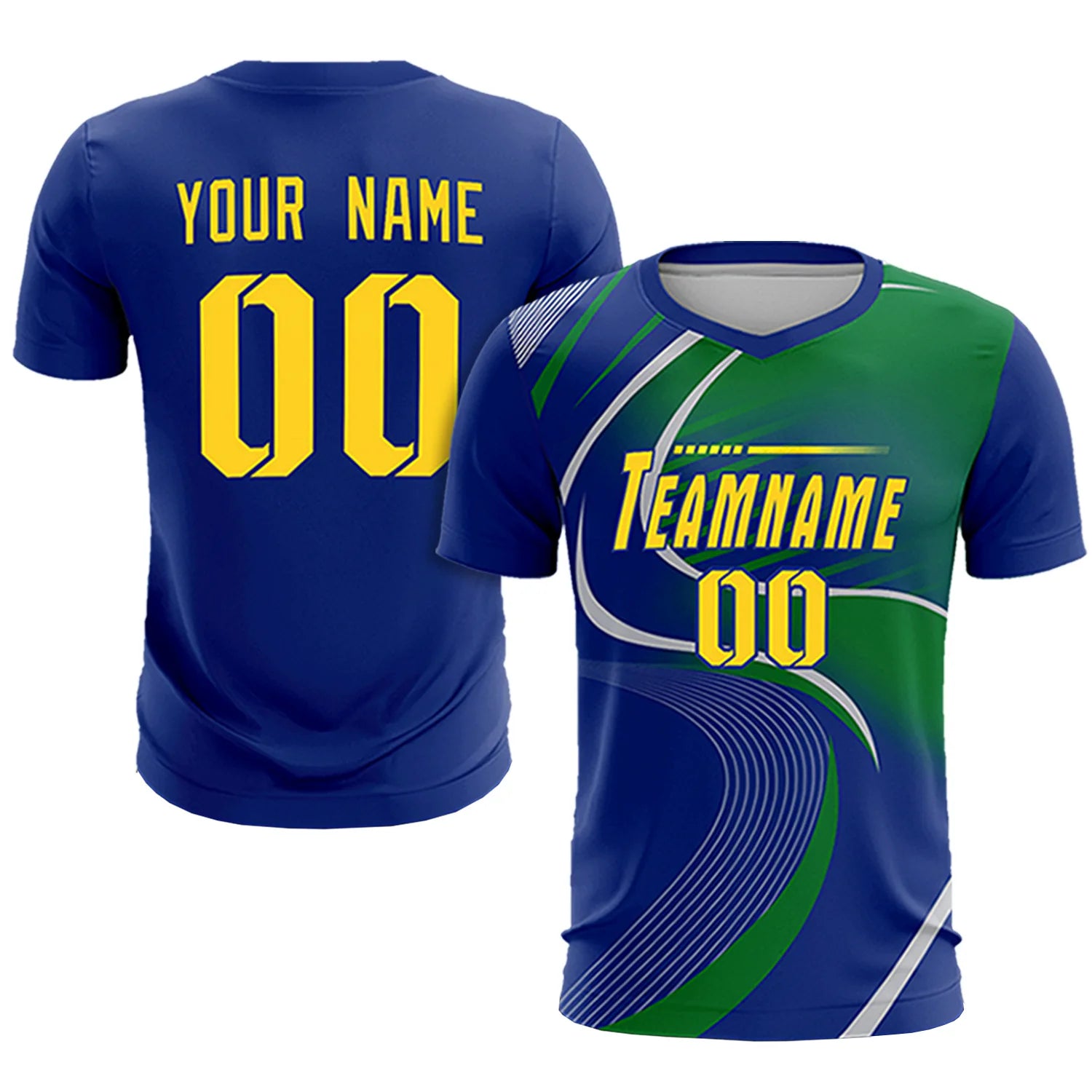 Custom Royal Blue Gray-Kelly Green Casual Printing Sportswear Soccer Sets Jersey