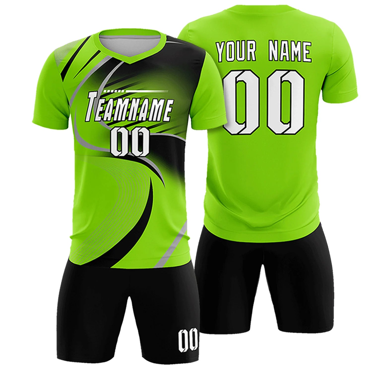 Custom Neon Green Gray-Black Casual Printing Sportswear Soccer Sets Jersey