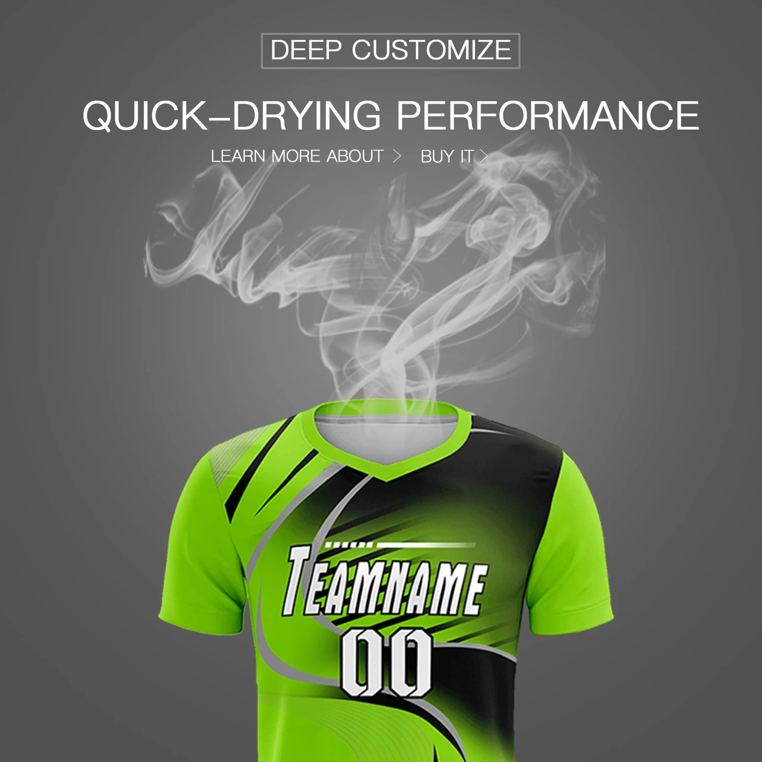 Custom Neon Green Gray-Black Casual Printing Sportswear Soccer Sets Jersey