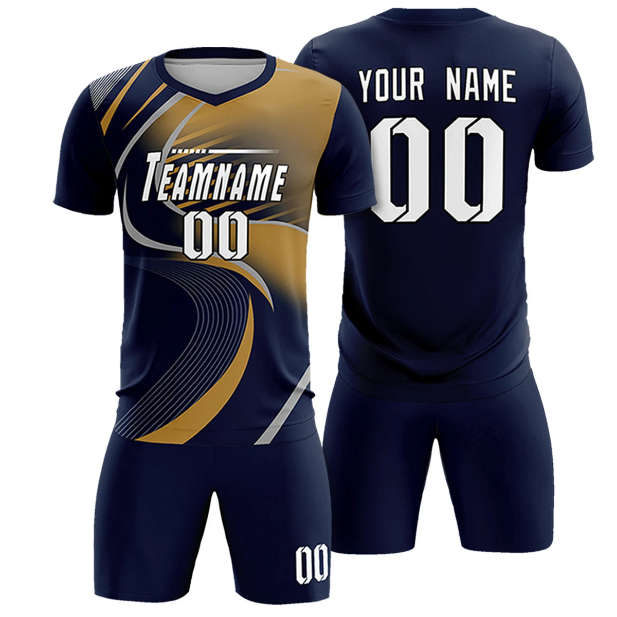 Custom Navy Gray-Old Gold Casual Printing Sportswear Soccer Sets Jersey