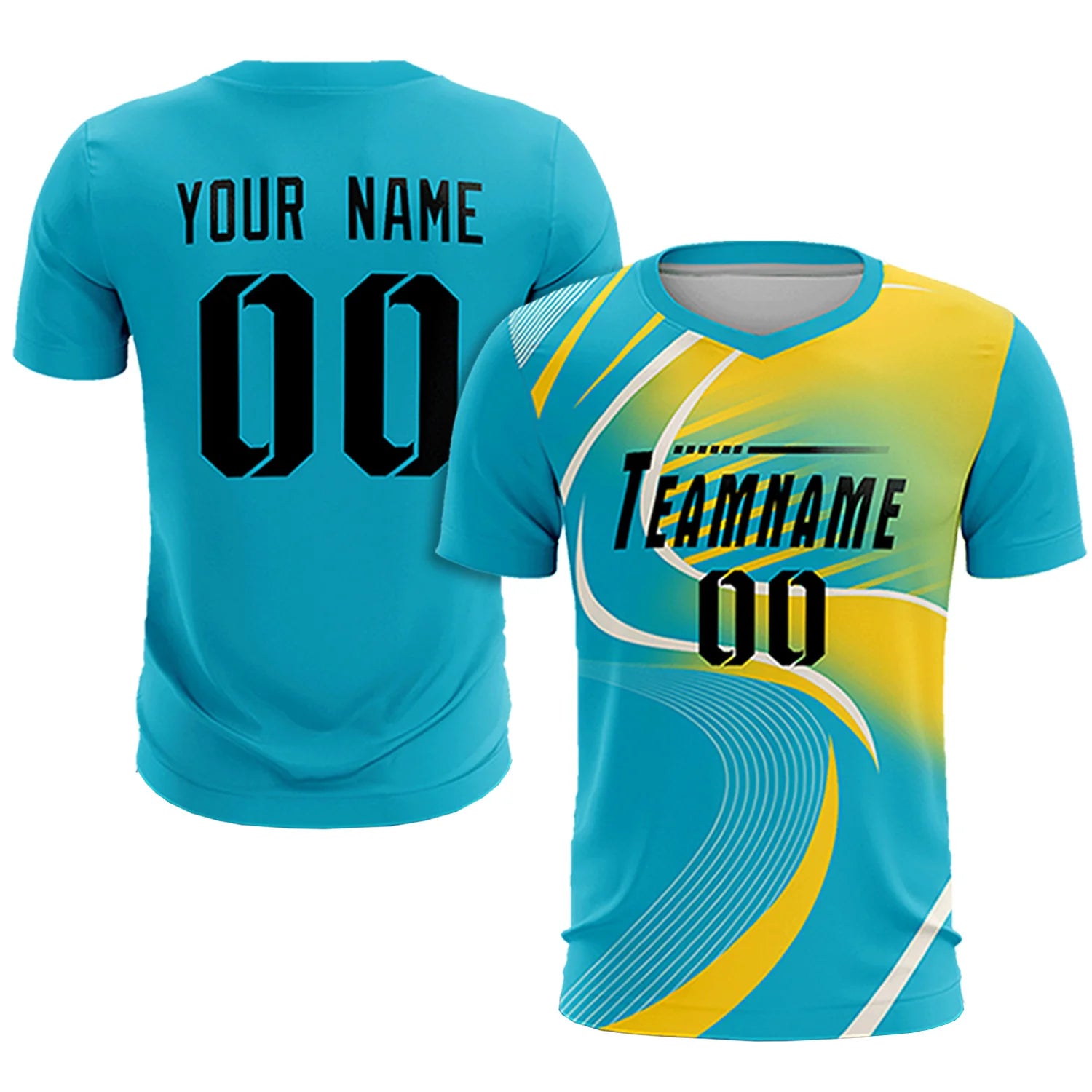 Custom Aqua Black-Gold01 Casual Printing Sportswear Soccer Sets Jersey