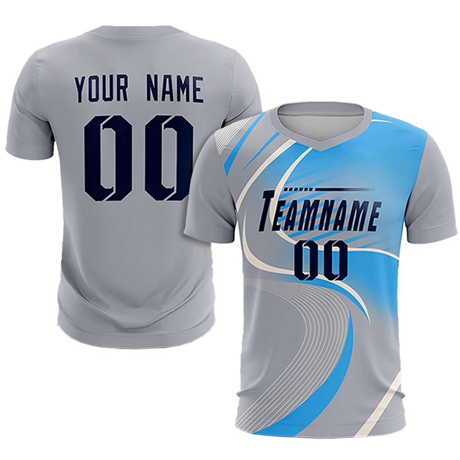 Custom Gray White-Powder Blue Casual Printing Sportswear Soccer Sets Jersey