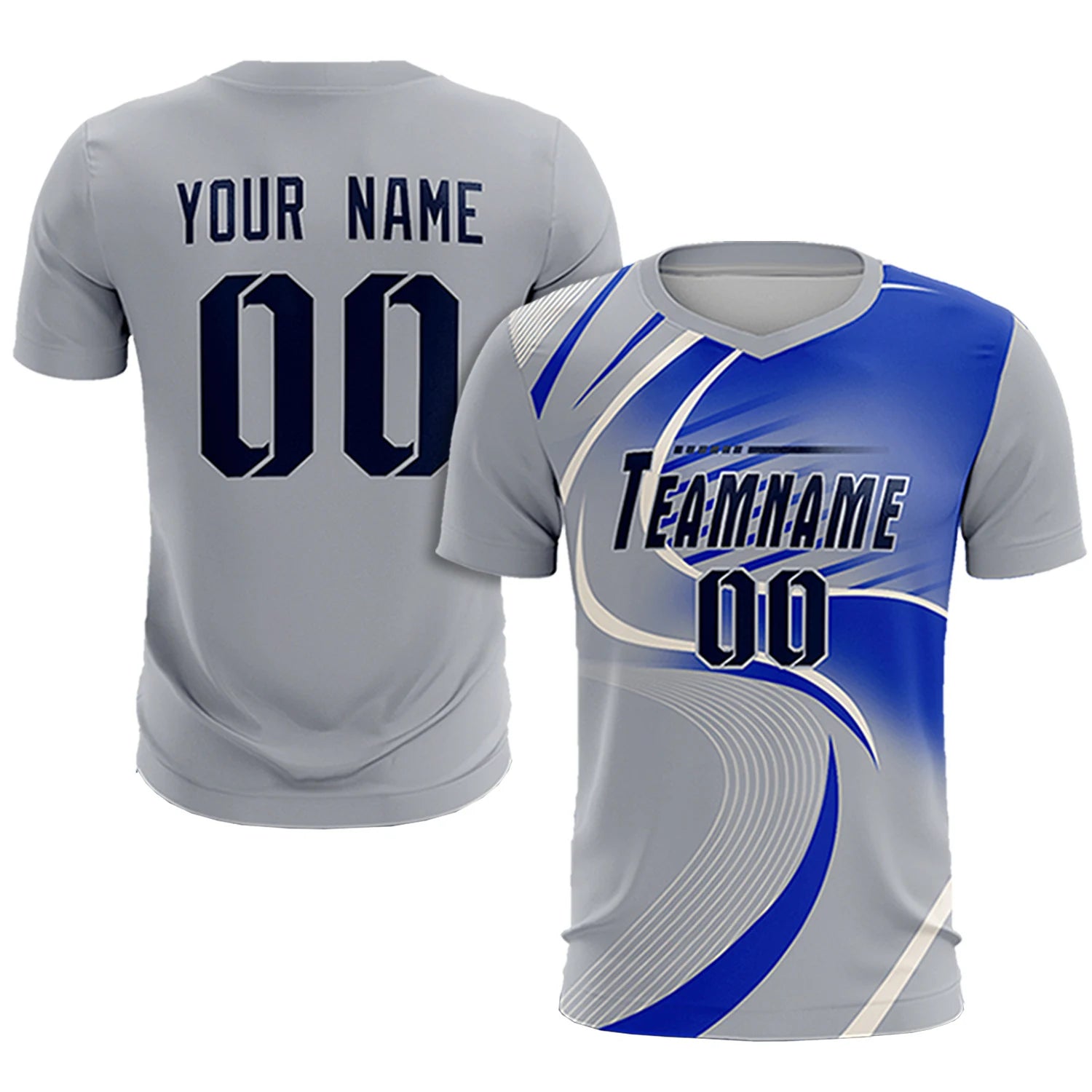 Custom Gray White-Royal Blue Casual Printing Sportswear Soccer Sets Jersey