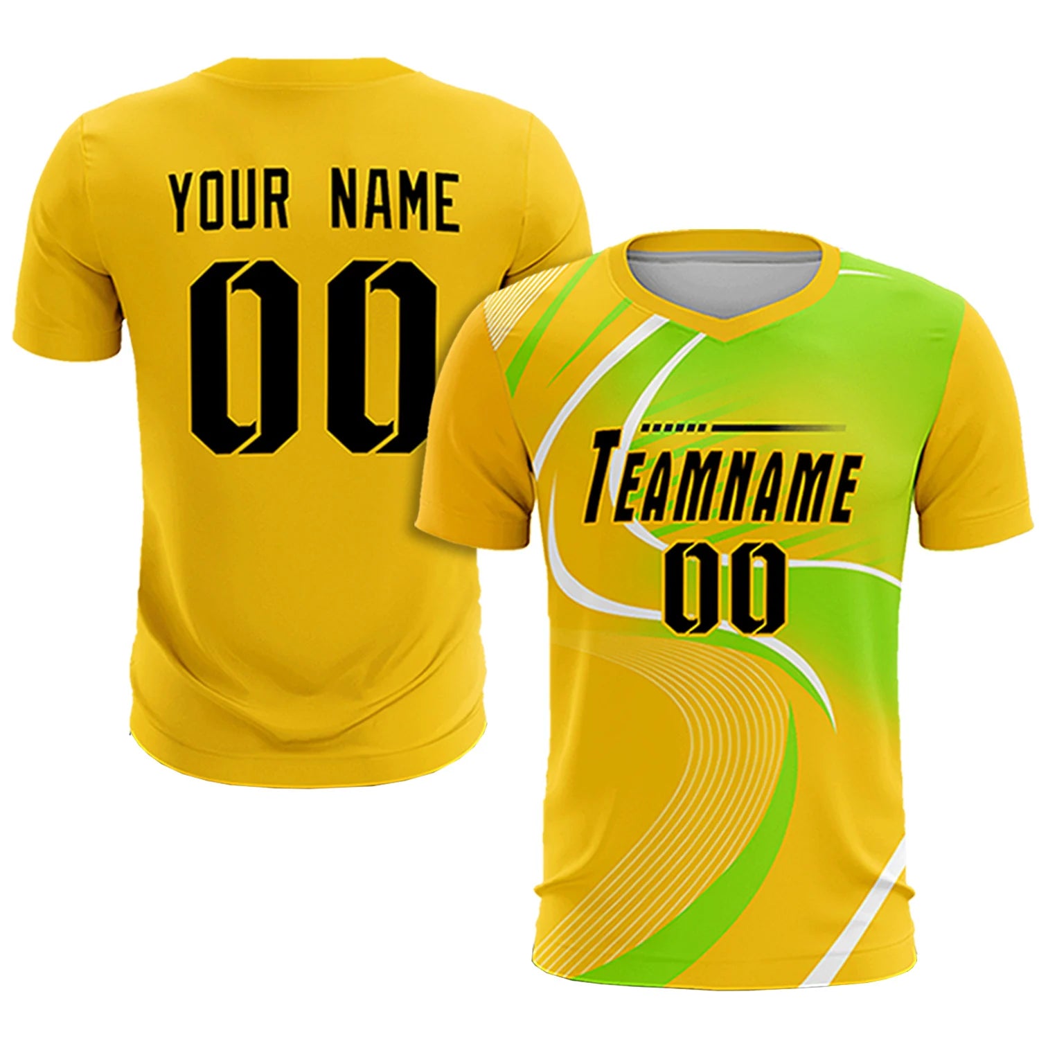 Custom Gold01 White-Neon Green Casual Printing Sportswear Soccer Sets Jersey