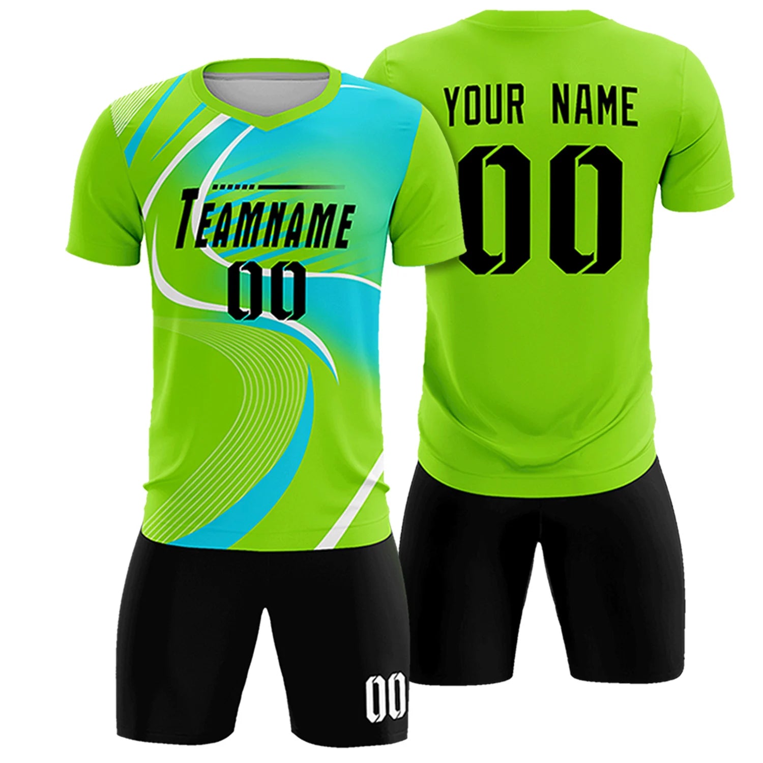 Custom Neon Green White-Sky Blue Casual Printing Sportswear Soccer Sets Jersey