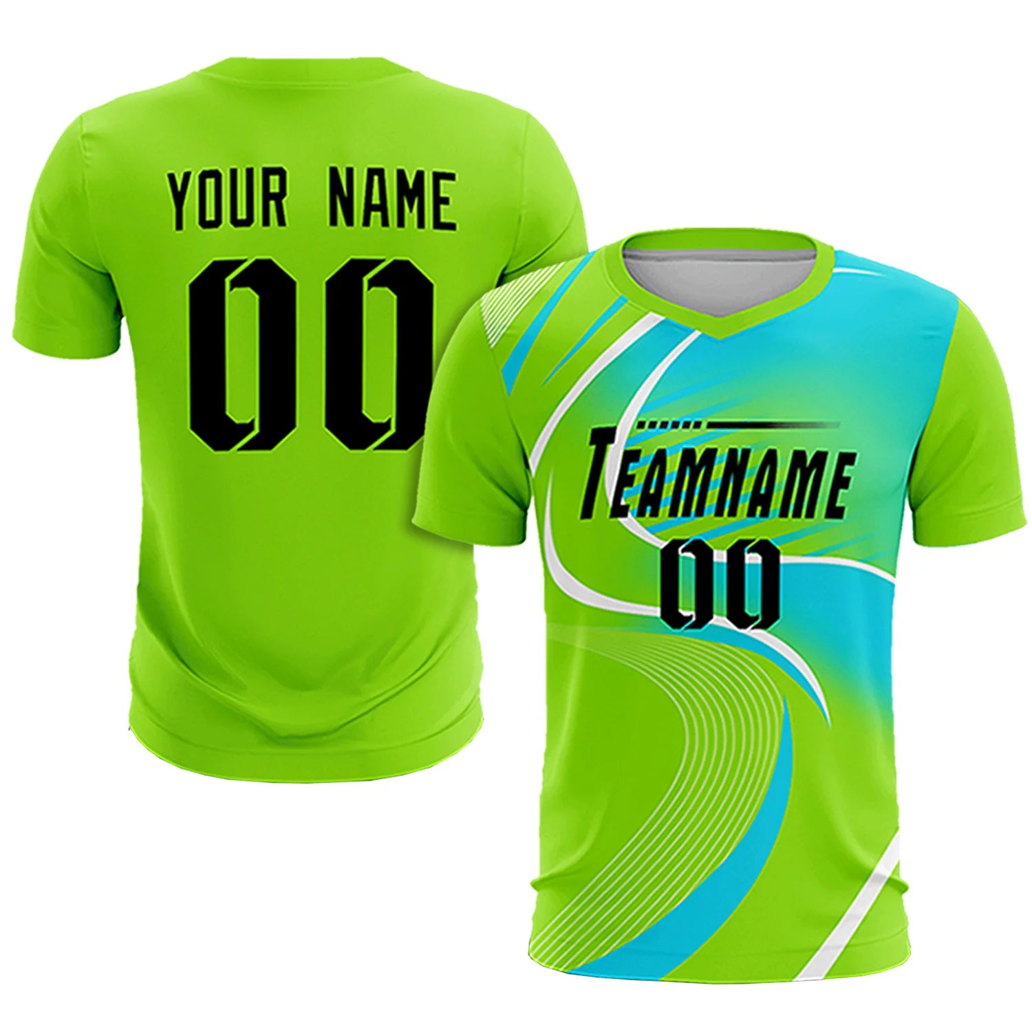 Custom Neon Green White-Sky Blue Casual Printing Sportswear Soccer Sets Jersey
