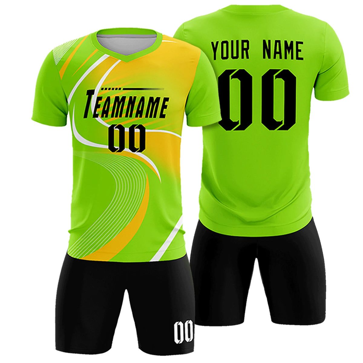 Custom Neon Green White-Gold01 Casual Printing Sportswear Soccer Sets Jersey