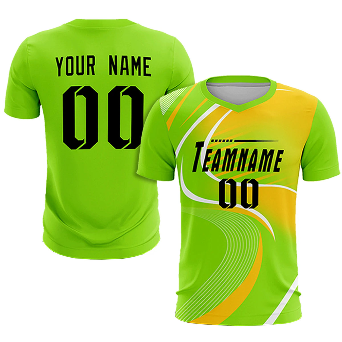 Custom Neon Green White-Gold01 Casual Printing Sportswear Soccer Sets Jersey