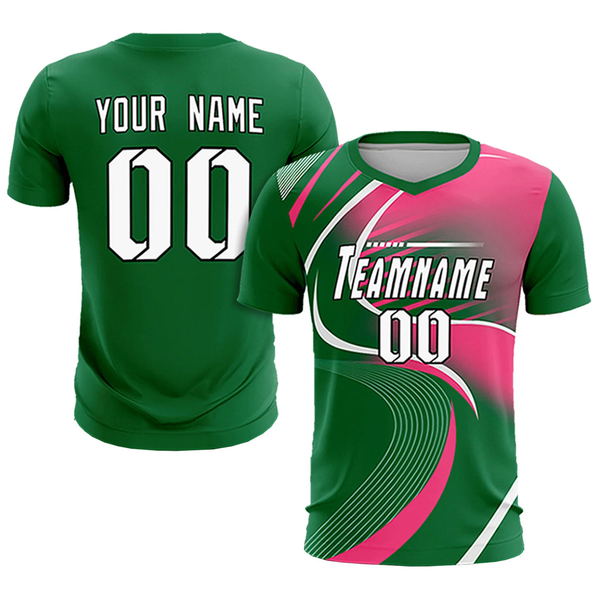 Custom Kelly Green White-Pink Casual Printing Sportswear Soccer Sets Jersey